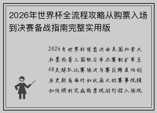 2026年世界杯全流程攻略从购票入场到决赛备战指南完整实用版 2026年世界杯全流程攻略从购票入场到决赛备战指南完整实用版