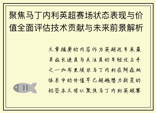 聚焦马丁内利英超赛场状态表现与价值全面评估技术贡献与未来前景解析 聚焦马丁内利英超赛场状态表现与价值全面评估技术贡献与未来前景解析